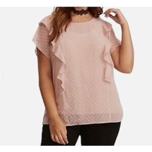 NWT Torrid Sheer Pink Blouse Polka Dot Short Sleeve Top Ruffle Size 2X Chiffon